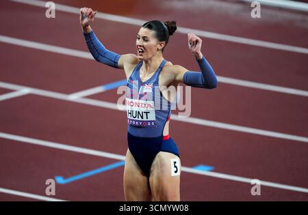 Amy Hunt aus Großbritannien nach dem 200-m-Halbfinale der Frauen am 6. Tag der Leichtathletik-Weltmeisterschaft 2025 im Japan National Stadium in Tokio. Bilddatum: Donnerstag, 18. September 2025. Stockfoto
