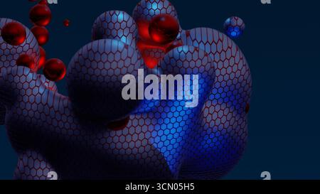 Abstrakte Neon-Metaball mit Scale Reptile Texture Meta Ball Bubble Transition Transformation für Business-Präsentation Hintergrund Stockfoto