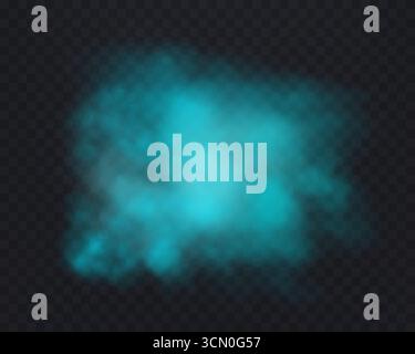 Realistischer blauer Rauch oder Dunst auf transparentem Hintergrund. Magischer Nebel, Dampf. Vektorabbildung. Stock Vektor