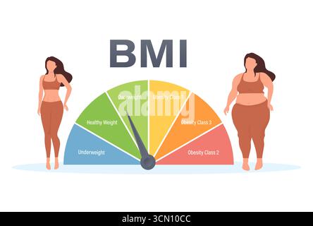 Frauen überprüfen ihren bmi mit Body-Mass-Index-Indikator Stock Vektor