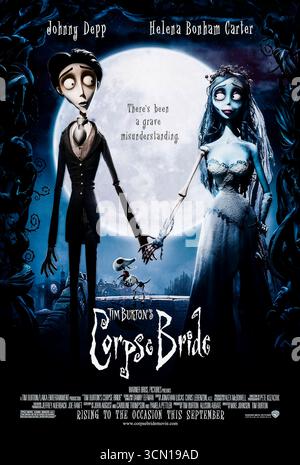 Corpse Bride (2005) unter der Regie von Tim Burton und Mike Johnson mit Johnny Depp, Helena Bonham Carter und Emily Watson. Eine Stop-Motion animierte dunkle Fantasie über einen schüchternen Bräutigam, der versehentlich einer verstorbenen Braut in einer gotischen Unterwelt einen Antrag macht. Foto eines Original-Posters aus dem Jahr 2005 (USA), das NUR FÜR REDAKTIONELLE ZWECKE VERWENDET WIRD. Quelle: BFA / Warner Bros. Bilder Stockfoto