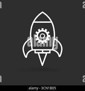 Future AI Rocket Icon in schwarz-weißem Hintergrund – Künstliche Intelligenz Innovation Launch Icon, Futuristic AI Missile, Rocket Icon for Innovation Stock Vektor