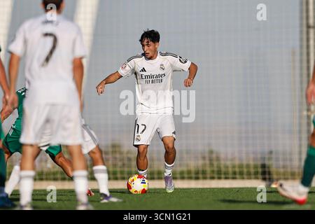 Madrid, Spanien. September 2025. Jesus Fortea (RM Castilla) Fußball/Fußball : Spanische Primera RFEF Gruppe 1 Spiel zwischen Real Madrid Castilla - Racing Club de Ferrol auf dem Campo 7 de Ciudad Real Madrid in Madrid, Spanien. Quelle: Mutsu Kawamori/AFLO/Alamy Live News Stockfoto
