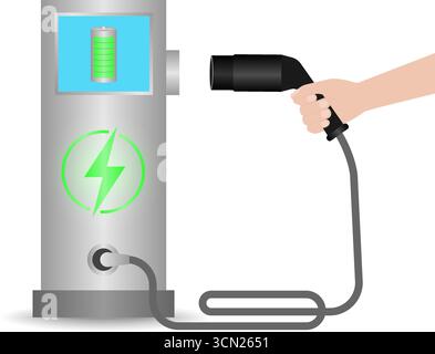 EV-Ladestation oder Ladestation für Elektroautos. Grüne Energie oder umweltfreundliches Konzept. Vektorabbildung. Stock Vektor