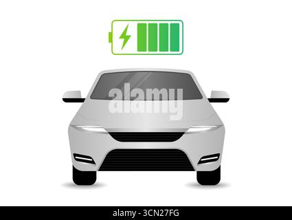 Laden von Elektrofahrzeugen oder Elektrofahrzeugen an der Ladestation. Grüne Energie oder umweltfreundliches Konzept. Vektorabbildung. Stock Vektor
