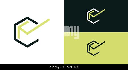 Minimalistisches Logo mit Buchstabe c Pfeil und Karomuster Stock Vektor