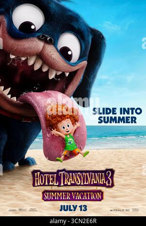 Hotel Transylvanien 3: Sommerurlaub (2018) unter der Regie von Genndy Tartakovsky mit Adam Sandler, Selena Gomez und Andy Samberg. Dracula findet Liebe mit einem Schiffskapitän, während er auf einer Monster-Kreuzfahrt Urlaub macht, ohne zu wissen, dass sie von seiner Archnemesis Van Helsing abstammt. NUR ZUR REDAKTIONELLEN VERWENDUNG des US-Advance-Posters. Quelle: BFA/Sony Pictures Animation Stockfoto