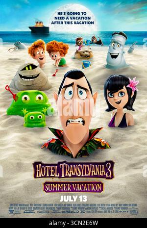 Hotel Transylvanien 3: Sommerurlaub (2018) unter der Regie von Genndy Tartakovsky mit Adam Sandler, Selena Gomez und Andy Samberg. Dracula findet Liebe mit einem Schiffskapitän, während er auf einer Monster-Kreuzfahrt Urlaub macht, ohne zu wissen, dass sie von seiner Archnemesis Van Helsing abstammt. US-Poster NUR FÜR REDAKTIONELLE ZWECKE. Quelle: BFA/Sony Pictures Animation Stockfoto