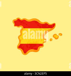 Karte von Spanien mit der Flagge gefärbt und mit einer goldenen Linie im Grunge-Vintage-Stil markiert. Stock Vektor
