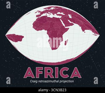 Afrika. Weltkarte. Craig retroazimutale Projektion mit Schwerpunkt Afrika. Palette Pale Mint Dark Pink. Vintage-Textur. Klassische Vektorillustration. Stock Vektor
