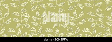 Handgezeichnetes, nahtloses Blattmuster auf Olivgrün Stock Vektor