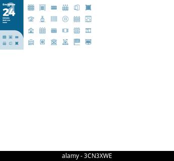 Perfekt ausbalancierte 24 PIXEL PIXEL perfekte Vektorsymbole für Gehäuse, Größe 128x128 für harmonische Integration in digitale Designprojekte. Stock Vektor