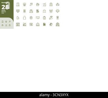 Umfassendes Toolkit mit 28 Vektorsymbolen rund um den Einkauf, entwickelt in Bold Line mit 128x128 PIXELN perfekter Präzision für vielseitige Designanwendungen Stock Vektor