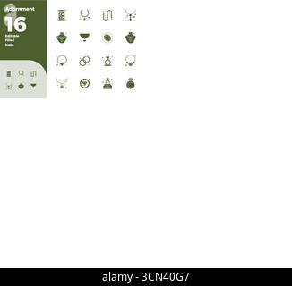 Umfassendes Paket mit 16 Vektorsymbolen im gefüllten Design für Verzierung, in gestochen scharfer Qualität mit 128x128 PIXELN. Stock Vektor