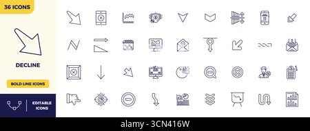 Raffiniertes Paket mit 36 Bold Line Vektorsymbolen für den Rückgang, optimiert mit 128x128 PIXELN perfekte Qualität für elegantes und funktionales Design Stock Vektor