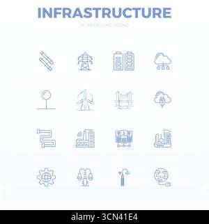 Unverkennbare 16 PIXEL Perfect Vektor-Symbole, inspiriert von Infrastructure, im Format Bold Outline bei 128x128 für ein unvergessliches Markenerlebnis Stock Vektor