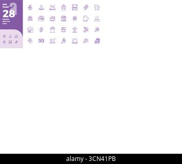 Fortschrittliche Sammlung von 28 PIXEL Perfect Vektor-Symbolen, inspiriert von Hot Food, in Bold Line mit 128x128-Optimierung für überragende visuelle Leistung Stock Vektor