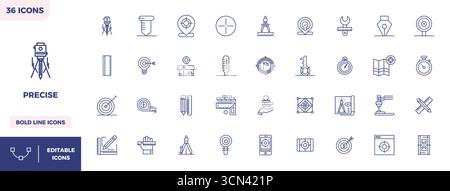 Moderne Sammlung von 36 Vektorsymbolen, die präzise in der Ästhetik von Bold Line darstellen, mit einer Auflösung von 128x128 PIXELN für moderne Anwendungen Stock Vektor