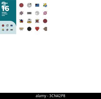 Entdecken Sie 16 PIXEL mit farbenfrohen Linien und perfekten Vektorsymbolen in einer Auflösung von 128x128, inspiriert von Kreisen. Perfekt für Web- und App-Schnittstellen. Stock Vektor