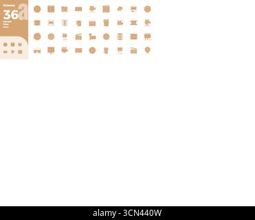 Intelligent gestaltete 36 PIXEL perfekte Vektorsymbole, inspiriert von Cinema, erstellt im Black Filled Format bei 128 x 128 für intelligente und effiziente Designarbeit Stock Vektor