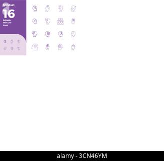 Außergewöhnliche Sammlung von 16 Thin Outline-Vektorsymbolen für Mindset, in einer perfekten Auflösung von 128x128 PIXELN für unvergleichliche visuelle Exzellenz a Stock Vektor