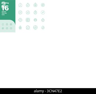 Ausgeklügeltes Paket aus 16 dünnen Konturvektorsymbolen für Steuerkurse, entwickelt mit 128x128 PIXELN perfekte Klarheit für professionelle Anwendungen. Stock Vektor