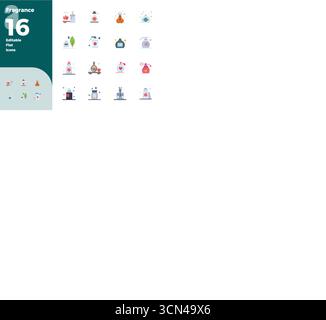 Kunstvoll gestaltete 16 Flat PIXEL Perfect Vector Icons für Duft, geliefert im Format 128x128 für konsistente Bildqualität. Stock Vektor
