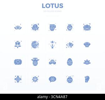 Wunderschön gerenderte 20 gefüllte Glyph-PIXEL perfekte Vektorsymbole für Lotus, erstellt mit einer Auflösung von 128x128 für atemberaubende visuelle Konsistenz über Plattformebene hinweg Stock Vektor