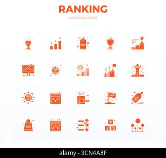 Umfassendes Paket mit 20 Vektorsymbolen in gefülltem Glyph-Design für Ranking, in gestochen scharfer Qualität mit 128x128 PIXELN. Stock Vektor