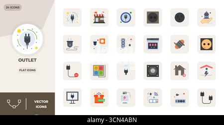 Sorgfältig kuratierte 24 Flat Vector Icons für Outlet mit einer perfekten Auflösung von 128x128 PIXELN für konsistente Markendarstellung und Benutzererfahrung. Stock Vektor