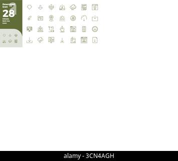 Optimieren Sie Ihre Projekte mit 28 Vektorsymbolen mit fettgedruckten Linien, die sich um das Download-Symbol drehen, mit einer perfekten Auflösung von 128x128 PIXELN, ideal für saubere und professionelle Anwendungen Stock Vektor