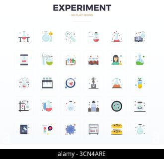 Professionelle Sammlung von 30 flachen Vektorsymbolen, die Experiment darstellen, gefertigt mit 128x128 PIXELN perfekter Präzision für Unternehmensanwendungen Stock Vektor