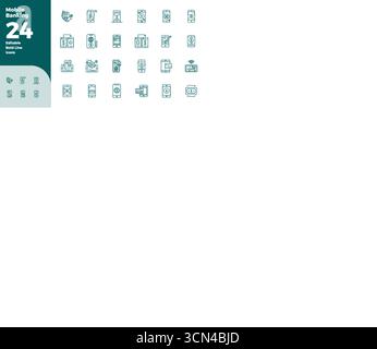 Die ultimative Sammlung von 24 Vektorsymbolen, die Mobile Banking in Bold Line-Ästhetik darstellen, optimiert mit einer perfekten Auflösung von 128x128 PIXELN für maximale Leistung Stock Vektor