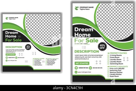 Kreative Immobilien Verkauf Flyer Vorlage Moderne grüne und schwarze Haus Promotion Poster Vektor Illustration Design Stock Vektor