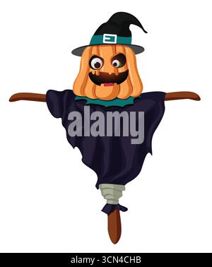 Gruselige Kürbis Vogelscheuche Clipart Hexenhut Halloween Figur Illustration Stock Vektor