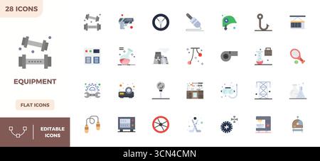 Ein dynamischer Satz von 28 Vektorsymbolen in flachen Farben, speziell für Geräte mit 128x128 PIXELN, die perfekt für digitale Produkte geeignet sind. Stock Vektor