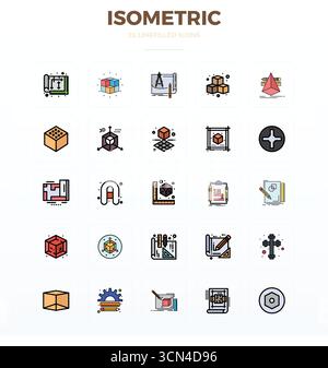 Perfekt gestaltete Vektorsymbole mit 25 flachen PIXELN für isometrische BILDER, entwickelt mit einer Auflösung von 128x128 für fehlerfreie Integration und Leistung Stock Vektor