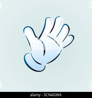 Cartoon winkende Hand. Freundliches, einladendes Symbol der Geste. Eine menschliche Handfläche in einem weißen Handschuh im handgezeichneten Stil. Vektorstift gezeichnete Abbildung Stock Vektor