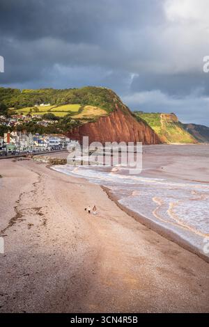 Sidmouth Beach und Salcombe Hill Cliff, East Devon Stockfoto