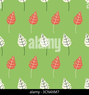 Verspieltes nahtloses Blattmuster auf grünem Hintergrund Stock Vektor