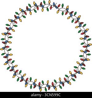 Festliche Weihnachtsvektor-Illustration: Eine kreisförmige Girlande aus bunten Lichtern, perfekt für Feiertagsdesigns und -Dekorationen. Stock Vektor