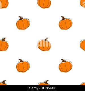 Nahtloses Vektormuster mit Kürbissen im Cartoon-Stil mit Line Art Elementen. Leicht veränderbare Hintergrundfarbe. Stock Vektor