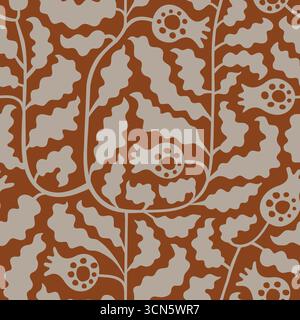 Abstraktes monochrome bold geometrische botanische Granatapfelblätter Vektor nahtloses Muster. Schwarze, weiße Blätter, Früchte, Beeren Hintergrund Design für Stock Vektor
