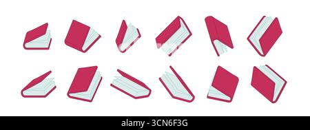 Flache 3D-Vektor-Illustration geschlossener Bücher mit burgunderfarbenem Cover und Umrisslinie. Isometrische Lehrbücher für Bildung, Schule, Bibliothek, Lesen und Stock Vektor