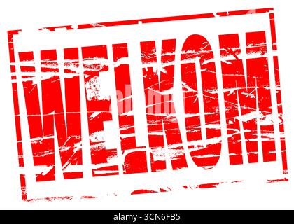 Digitales Composite. Roter Gummistempel Effekt Welkom (Willkommen auf Niederländisch) Nederland, Holland, Niederlande, Flandern, Vlaanderen, Besucher, Besucher, Stockfoto