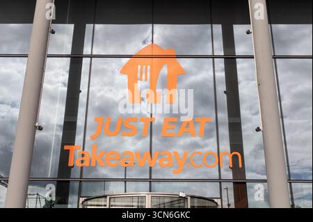 Amsterdam Niederlande 23. August 2025 nur Takeaway.com Büros essen. Der Konzern besitzt unter anderem die Lieferando AS, die nun einer takeo unterliegt Stockfoto