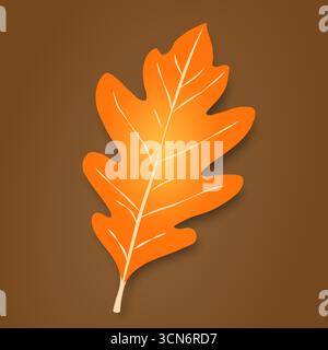 Das Herbstblatt ist orange-gelb mit hellen Streifen und Schatten auf braunem Hintergrund. Stock Vektor