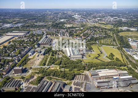 Aus der Vogelperspektive, Stadtzentrum West, Westpark, Jahrhunderthalle, Gahlensche Straße, Alleestraße, Kruppwerke, Bochum, Ruhrgebiet, Nordrhein-Westfalen, Ge Stockfoto