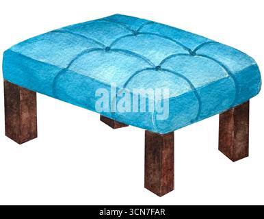 Gemütlicher Sessel aus Holz und Textilien in Aquarellfarben. Handgezeichnete Abbildung. Stockfoto