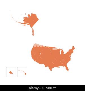 Karte der Vereinigten Staaten von Amerika, Schild Silhouette. Detaillierte Karte der USA. Weltkarte Globe. Vektorillustration isoliert auf weißem Hintergrund. Nordamerika Stock Vektor